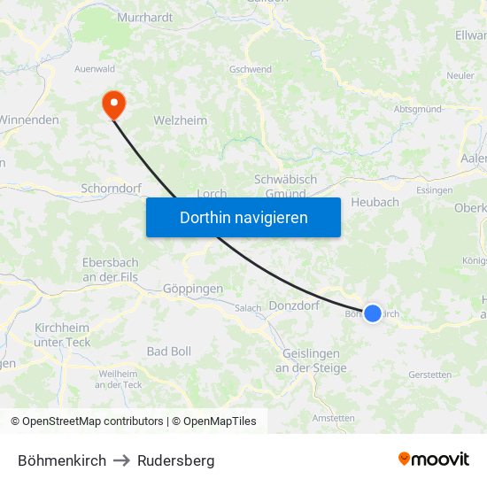 Böhmenkirch to Rudersberg map