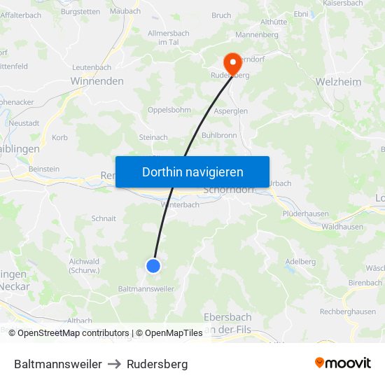 Baltmannsweiler to Rudersberg map