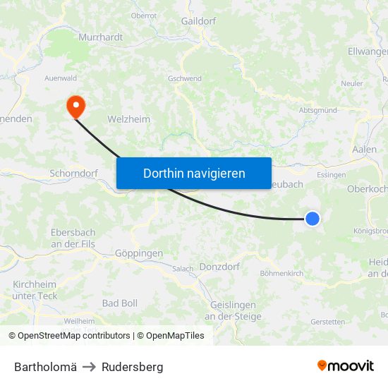 Bartholomä to Rudersberg map
