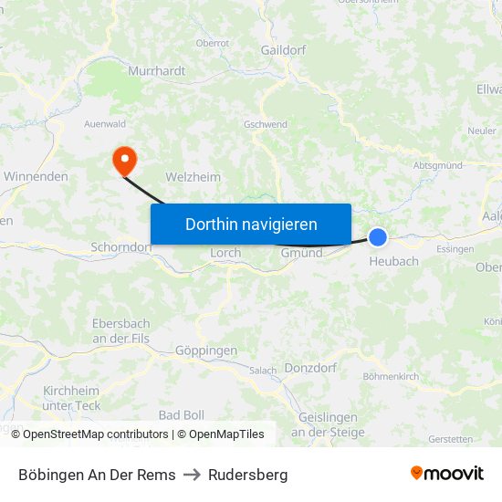 Böbingen An Der Rems to Rudersberg map