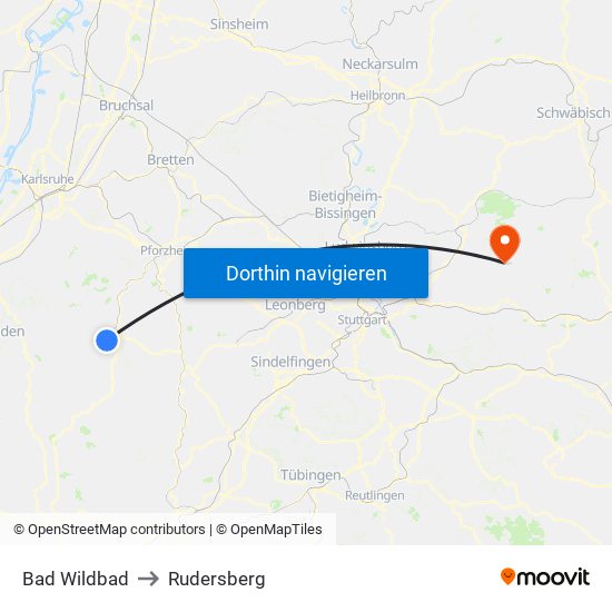 Bad Wildbad to Rudersberg map