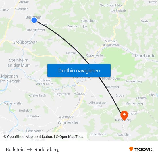 Beilstein to Rudersberg map