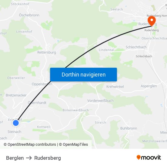 Berglen to Rudersberg map