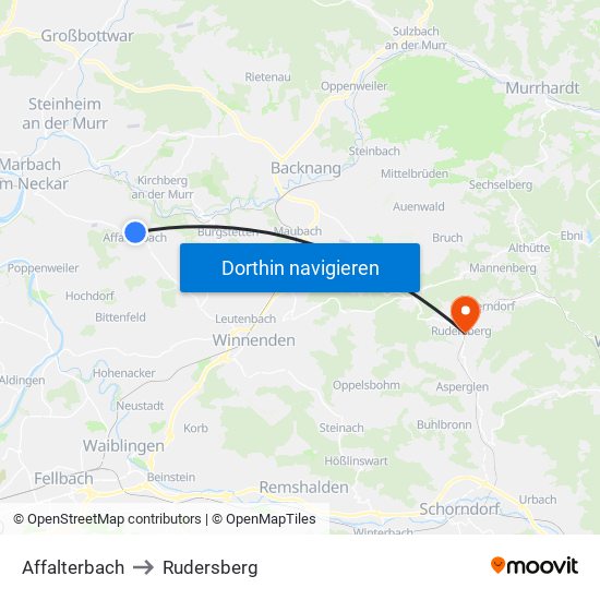 Affalterbach to Rudersberg map