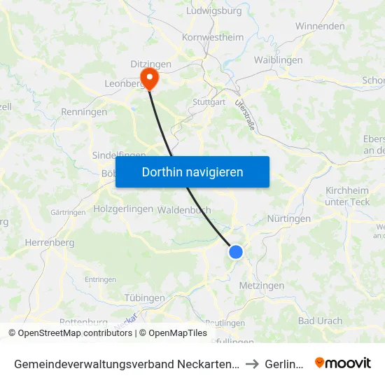 Gemeindeverwaltungsverband Neckartenzlingen to Gerlingen map