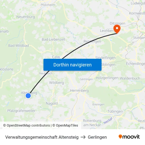 Verwaltungsgemeinschaft Altensteig to Gerlingen map