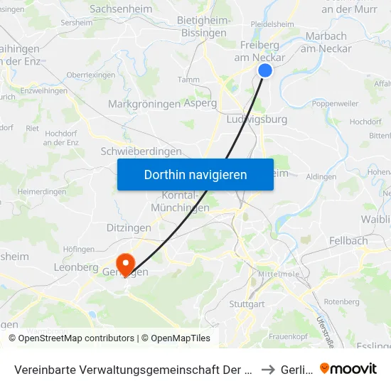Vereinbarte Verwaltungsgemeinschaft Der Stadt Freiberg am Neckar to Gerlingen map