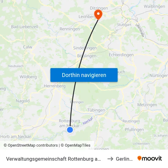 Verwaltungsgemeinschaft Rottenburg am Neckar to Gerlingen map