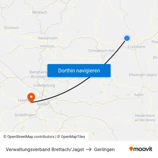Verwaltungsverband Brettach/Jagst to Gerlingen map