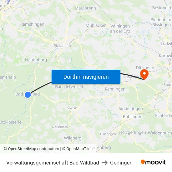 Verwaltungsgemeinschaft Bad Wildbad to Gerlingen map