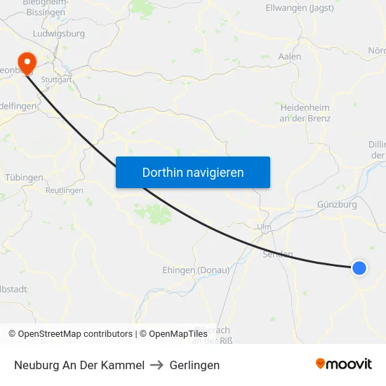 Neuburg An Der Kammel to Gerlingen map