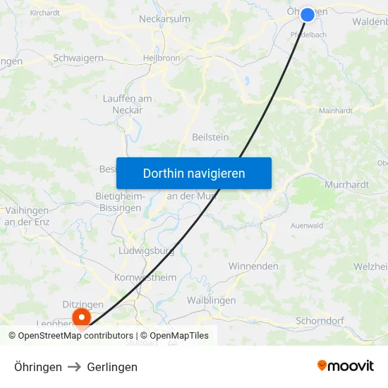 Öhringen to Gerlingen map