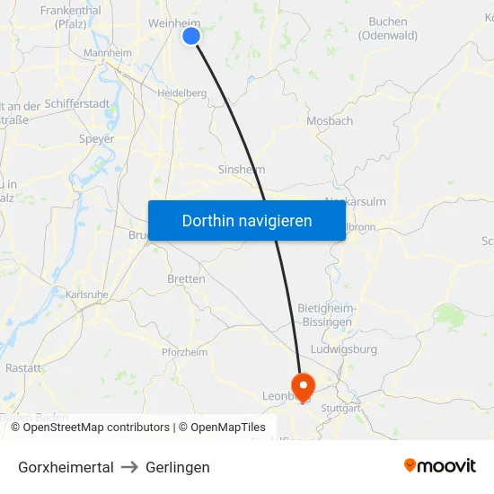 Gorxheimertal to Gerlingen map