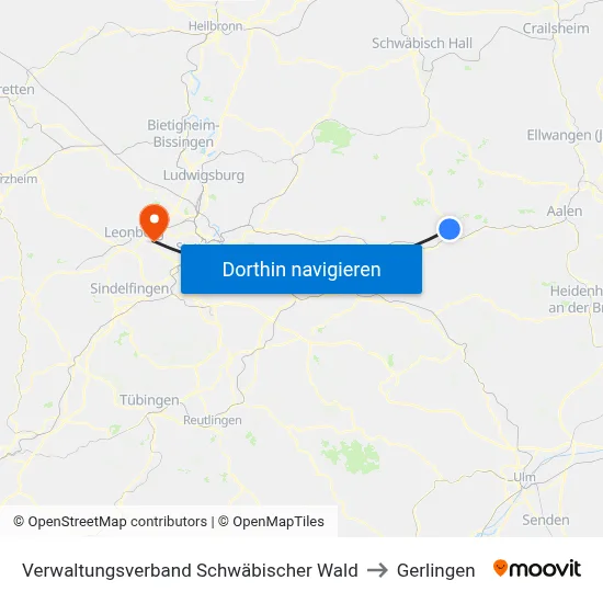 Verwaltungsverband Schwäbischer Wald to Gerlingen map