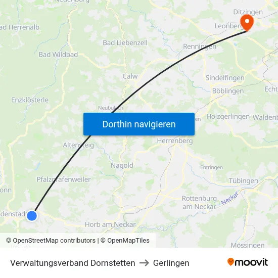 Verwaltungsverband Dornstetten to Gerlingen map