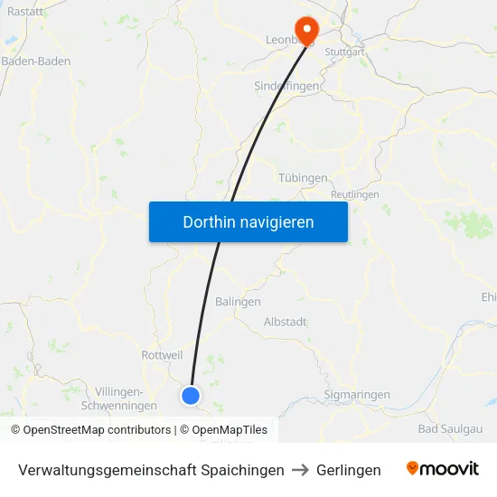 Verwaltungsgemeinschaft Spaichingen to Gerlingen map