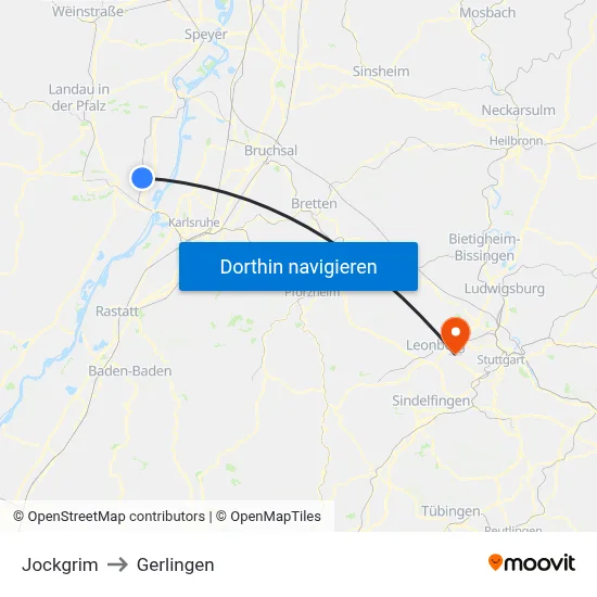 Jockgrim to Gerlingen map