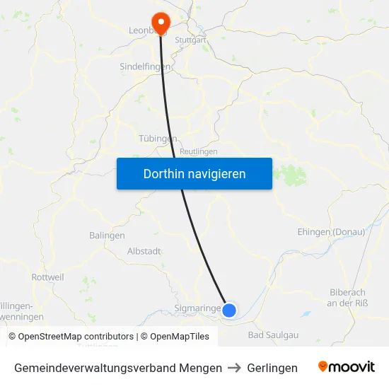 Gemeindeverwaltungsverband Mengen to Gerlingen map