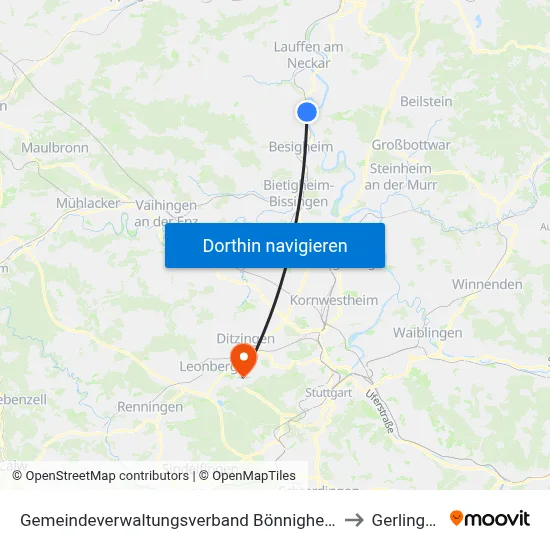 Gemeindeverwaltungsverband Bönnigheim to Gerlingen map