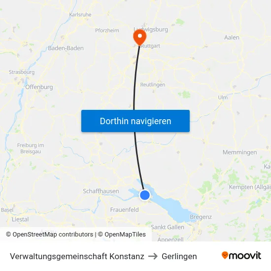 Verwaltungsgemeinschaft Konstanz to Gerlingen map