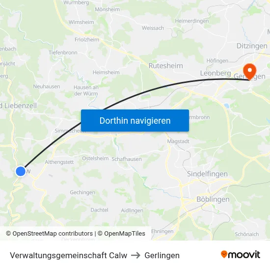 Verwaltungsgemeinschaft Calw to Gerlingen map