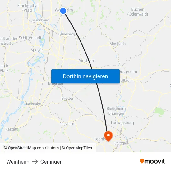 Weinheim to Gerlingen map