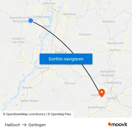 Haßloch to Gerlingen map