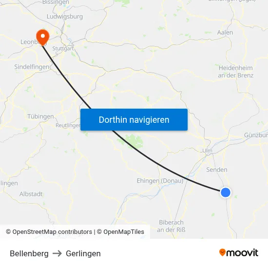 Bellenberg to Gerlingen map