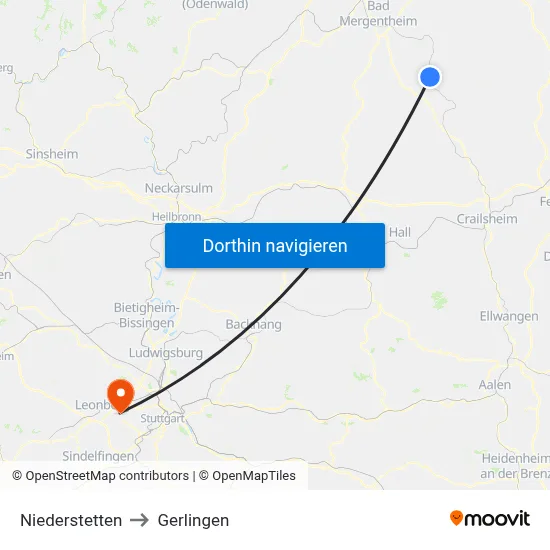 Niederstetten to Gerlingen map