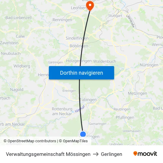 Verwaltungsgemeinschaft Mössingen to Gerlingen map