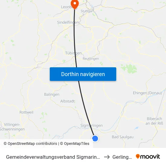Gemeindeverwaltungsverband Sigmaringen to Gerlingen map