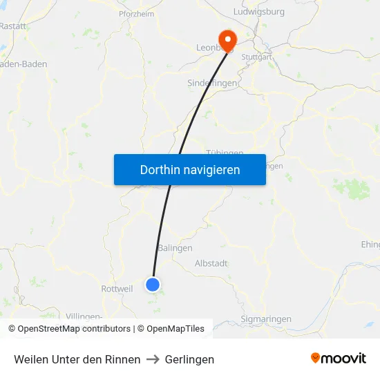 Weilen Unter den Rinnen to Gerlingen map