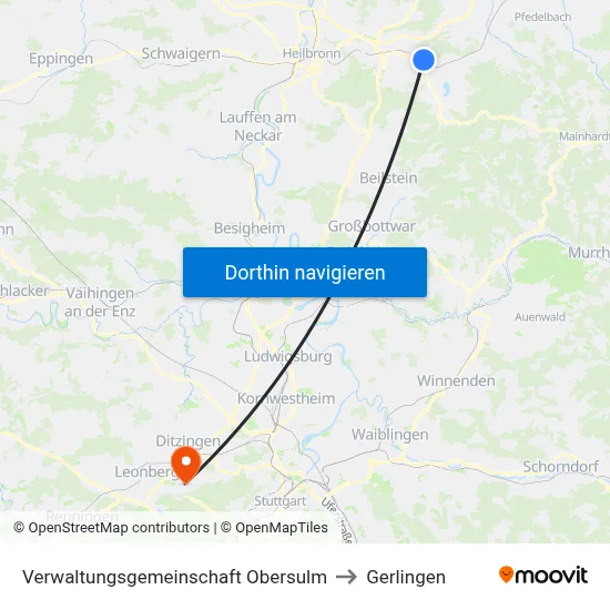 Verwaltungsgemeinschaft Obersulm to Gerlingen map
