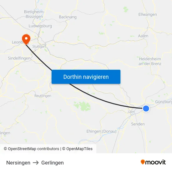 Nersingen to Gerlingen map