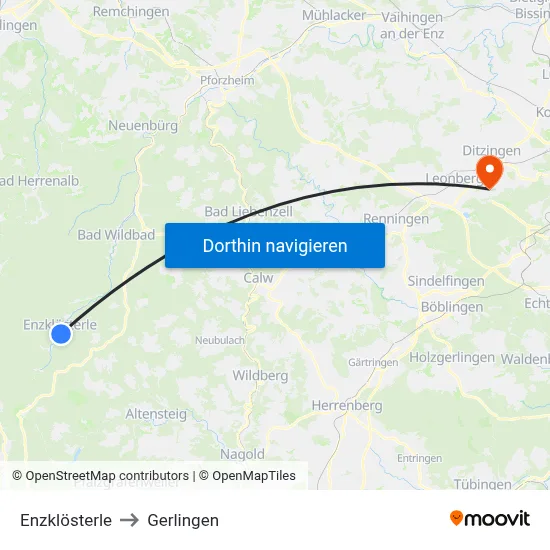 Enzklösterle to Gerlingen map