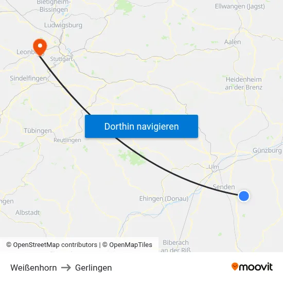 Weißenhorn to Gerlingen map
