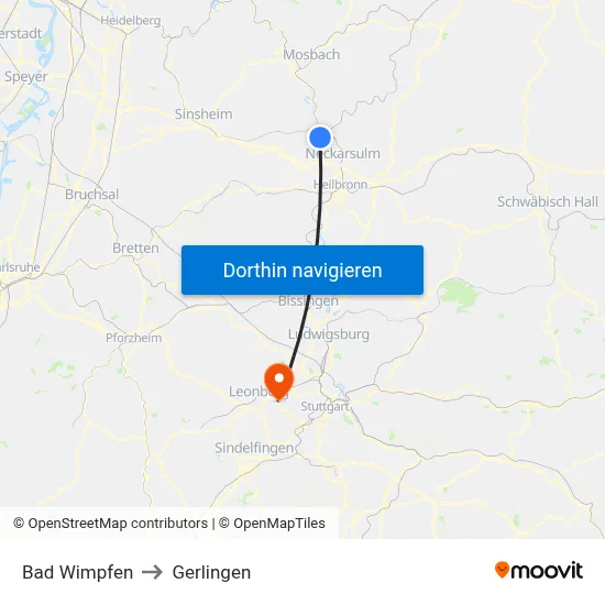 Bad Wimpfen to Gerlingen map