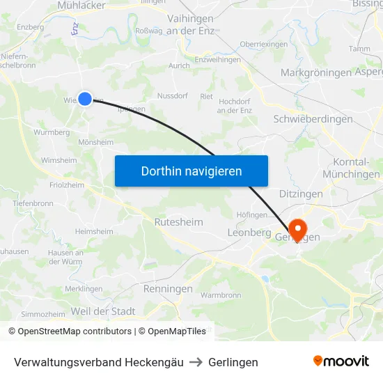 Verwaltungsverband Heckengäu to Gerlingen map