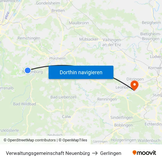 Verwaltungsgemeinschaft Neuenbürg to Gerlingen map