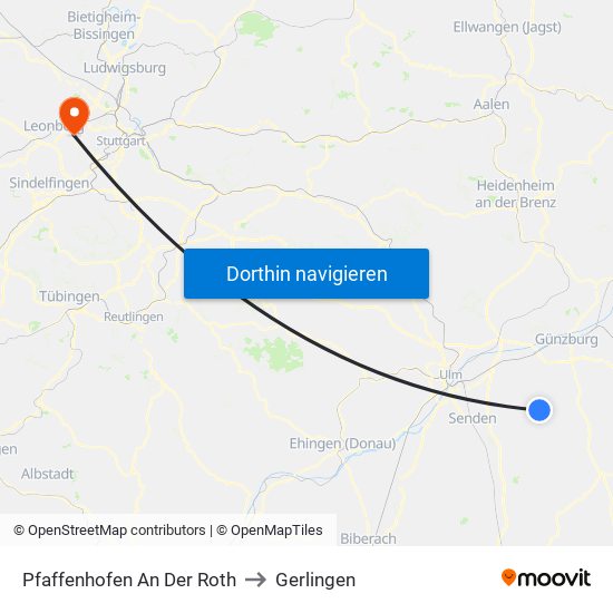 Pfaffenhofen An Der Roth to Gerlingen map