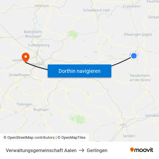 Verwaltungsgemeinschaft Aalen to Gerlingen map