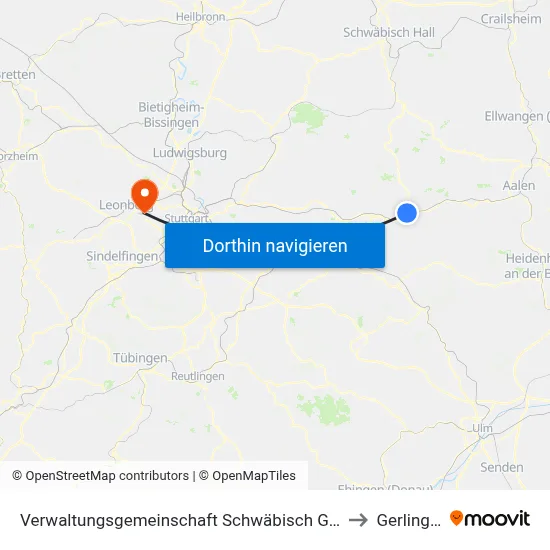Verwaltungsgemeinschaft Schwäbisch Gmünd to Gerlingen map