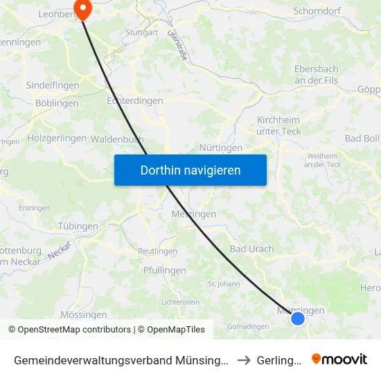 Gemeindeverwaltungsverband Münsingen to Gerlingen map