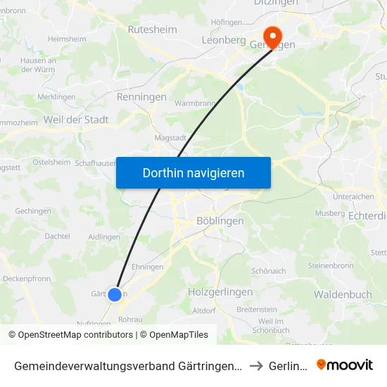 Gemeindeverwaltungsverband Gärtringen/Ehningen to Gerlingen map