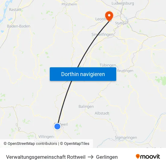 Verwaltungsgemeinschaft Rottweil to Gerlingen map