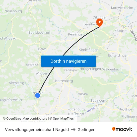 Verwaltungsgemeinschaft Nagold to Gerlingen map
