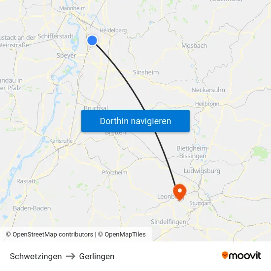 Schwetzingen to Gerlingen map