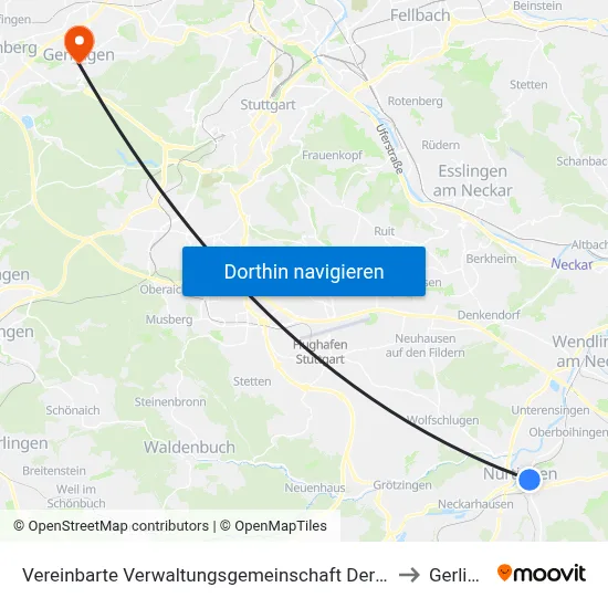 Vereinbarte Verwaltungsgemeinschaft Der Stadt Nürtingen to Gerlingen map