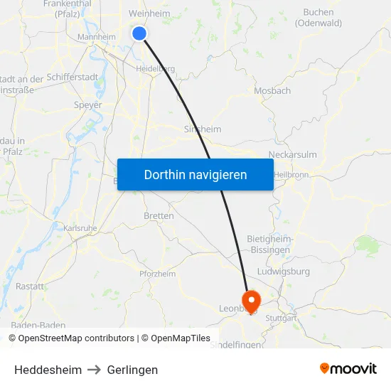 Heddesheim to Gerlingen map