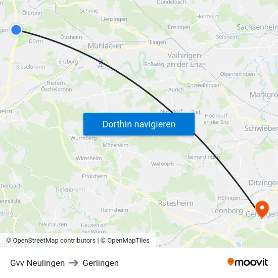 Gvv Neulingen to Gerlingen map